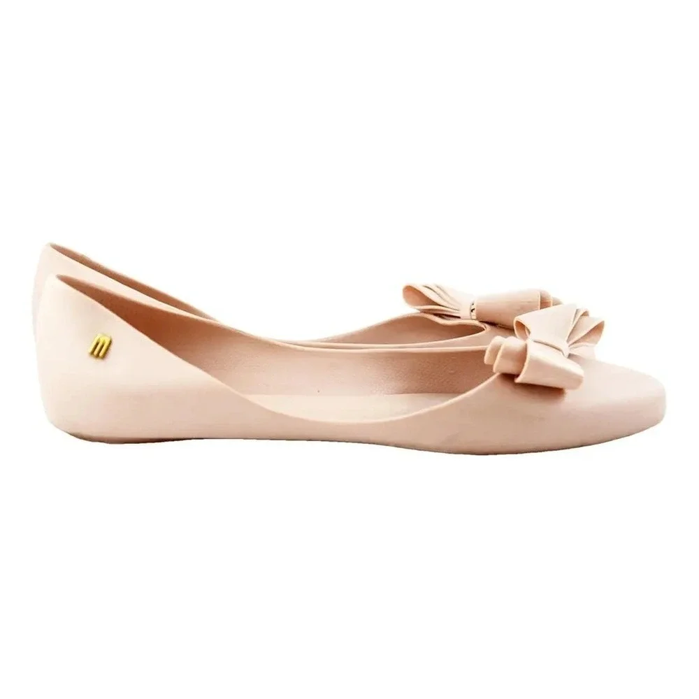 Melissa Soft Pink Rubber Pointed Bow Flats Size 8